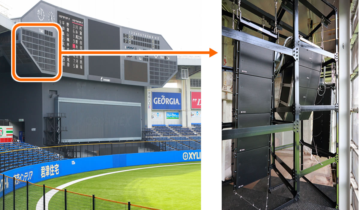 スコアボードの3塁側にあるメインスピーカー